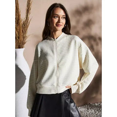 MAX FASHION Quilted Bomber Jacket-White