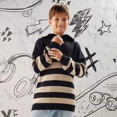 Max fashion Striped Turtle Neck Sweater Blue