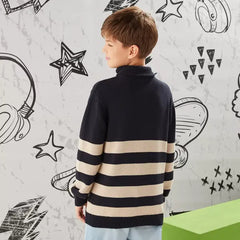 Max fashion Striped Turtle Neck Sweater Blue