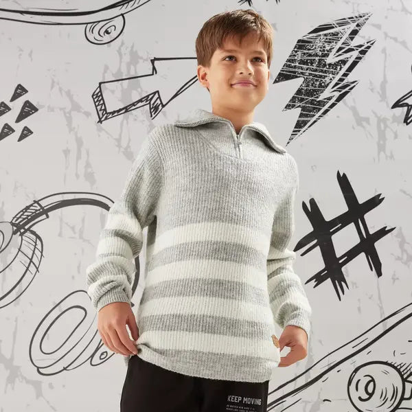 Striped Turtle Neck Sweater gray