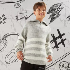 Striped Turtle Neck Sweater gray