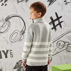 Striped Turtle Neck Sweater gray