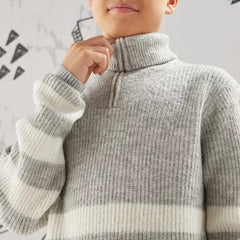 Striped Turtle Neck Sweater gray