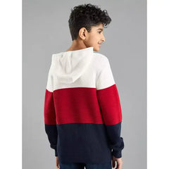 Textured Panelled Sweater with Hood Multicolour
