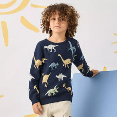 Max fashion Dinosaur Print Cotton Sweater Blue