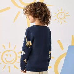 Max fashion Dinosaur Print Cotton Sweater Blue