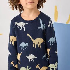 Max fashion Dinosaur Print Cotton Sweater Blue