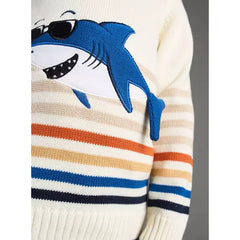 Max fashion Shark 3D Applique Striped Sweater