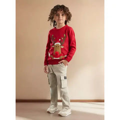 Reindeer Embroidered Sweater Red