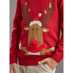 Reindeer Embroidered Sweater Red