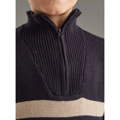 Striped High Neck Sweater with Long Sleeves Blue