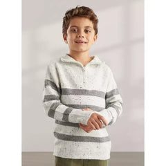 Striped High Neck Sweater with Long Sleeves Gray