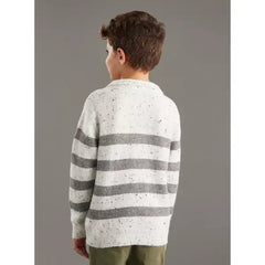 Striped High Neck Sweater with Long Sleeves Gray