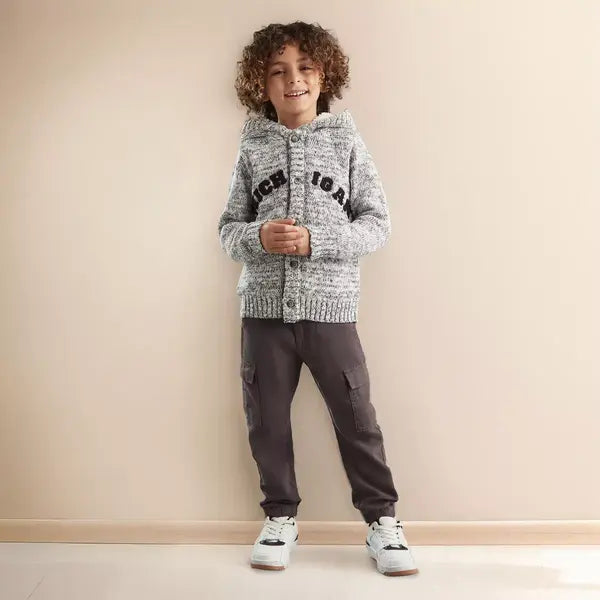 Max fashion Waffle and Sherpa Lined Hooded Sweater gray
