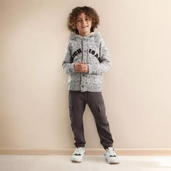Max fashion Waffle and Sherpa Lined Hooded Sweater gray