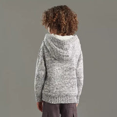 Max fashion Waffle and Sherpa Lined Hooded Sweater gray