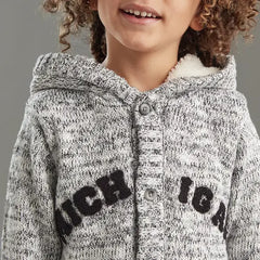 Max fashion Waffle and Sherpa Lined Hooded Sweater gray
