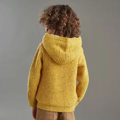 Max fashion Waffle and Sherpa Lined Hooded Sweater Yellow