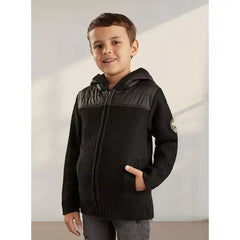 Max fashion Textured Jacquard Hooded Sweater black