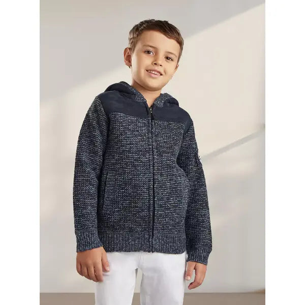 Max fashion Textured Jacquard Hooded Sweater blue