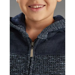 Max fashion Textured Jacquard Hooded Sweater blue