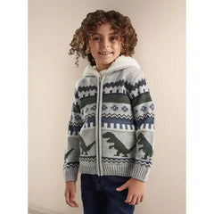 Max fashion Dinosaur Sherpa Lined Hooded Sweater gray