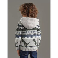 Max fashion Dinosaur Sherpa Lined Hooded Sweater gray