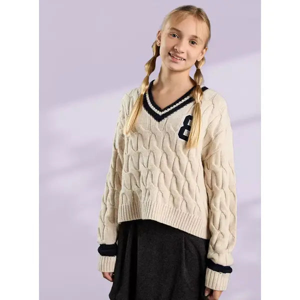 Tennis Sweater with Contrast V-Neck Detail