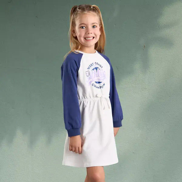 Max fashion Varsity Print Sweat Dress with Raglan Sleeves cream