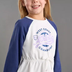 Max fashion Varsity Print Sweat Dress with Raglan Sleeves cream