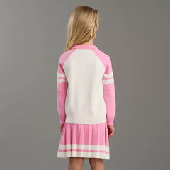 Max fashion Varsity Applique Sweater with Skirt pink