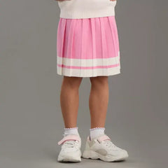 Max fashion Varsity Applique Sweater with Skirt pink