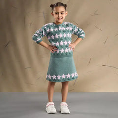Max fashion Floral Textured Sweater and Skirt Set green