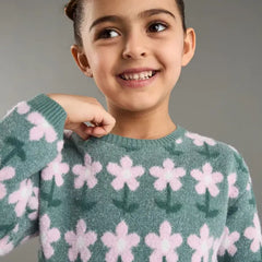 Max fashion Floral Textured Sweater and Skirt Set green