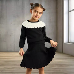 Max fashion  Embellished Collared Sweater and Skirt Set black