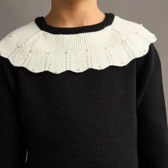 Max fashion  Embellished Collared Sweater and Skirt Set black