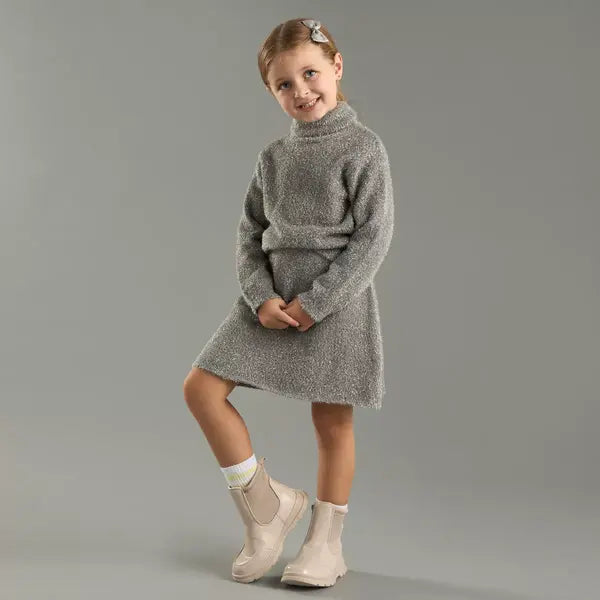 Max fashion Lurex Yarn Turtleneck Sweater with Skirt gray