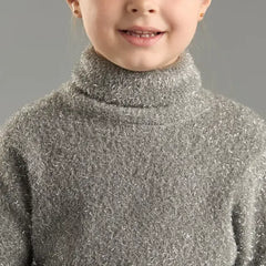 Max fashion Lurex Yarn Turtleneck Sweater with Skirt gray