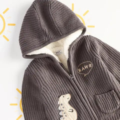 Dinosaur Patch Fur Detail Zip Through Sweater