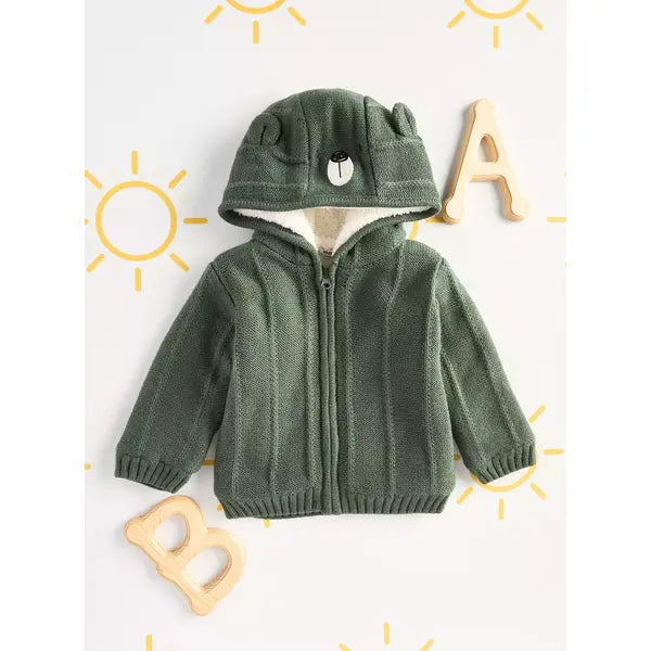 Textured Zip Through Hooded Cardigan
