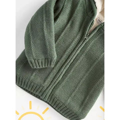 Textured Zip Through Hooded Cardigan
