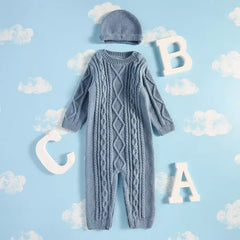 Cable Knit Sweater Romper with Cap
