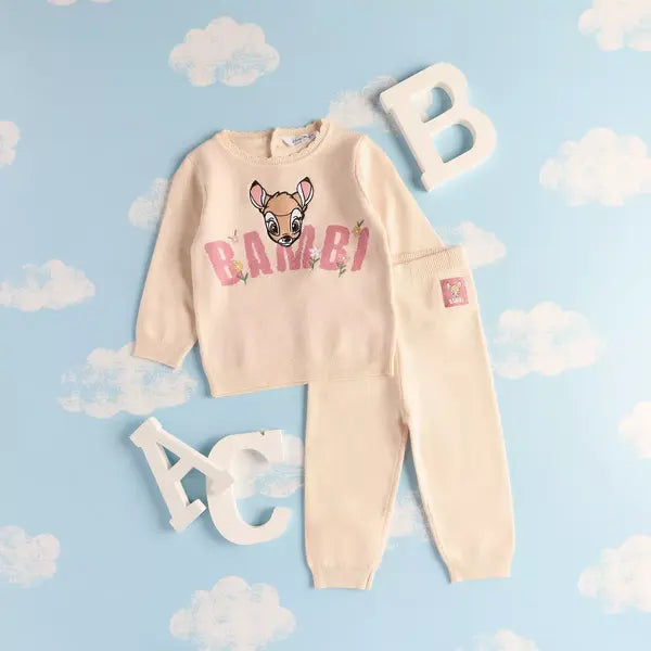 Max fashion Bambi Embroidered Sweater and Pants Set cream
