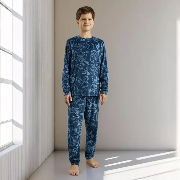 Max fashion All-Over Game Print Velour Pyjama Set blue