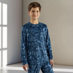 Max fashion All-Over Game Print Velour Pyjama Set blue