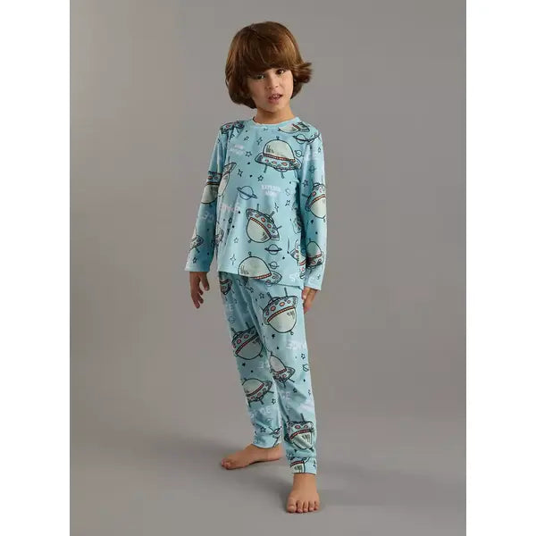 Max fashion All-Over Spaceship Print T-shirt and Pyjama Set blue