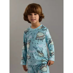 Max fashion All-Over Spaceship Print T-shirt and Pyjama Set blue