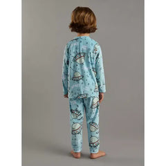Max fashion All-Over Spaceship Print T-shirt and Pyjama Set blue