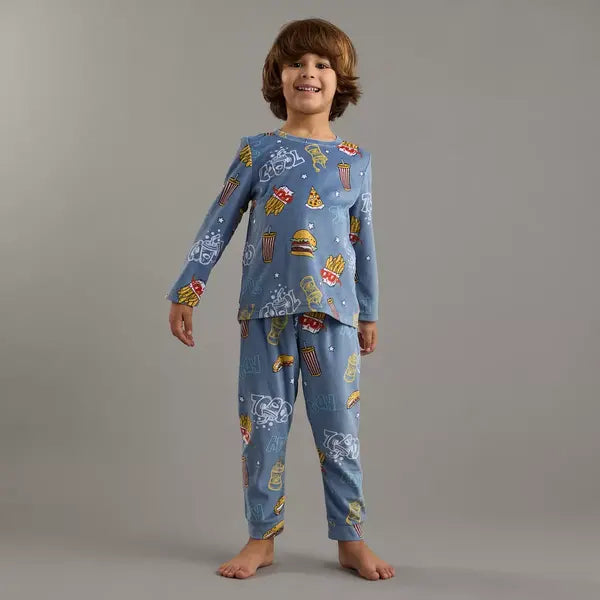 Max fashion All-Over Food Print T-shirt and Pyjama Set blue