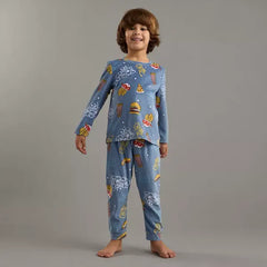 Max fashion All-Over Food Print T-shirt and Pyjama Set blue